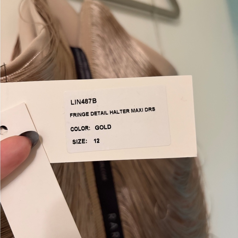 Rare London Gold Fringe Detail Halter Maxi Dress - Picture 4 of 4